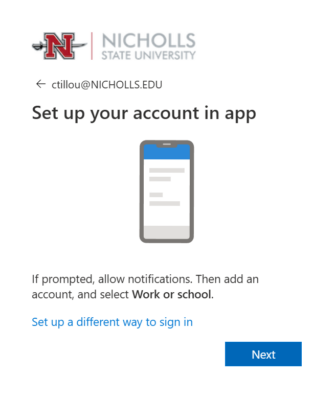 Example of the Set up your account in app when setting up multi-factor authentication.