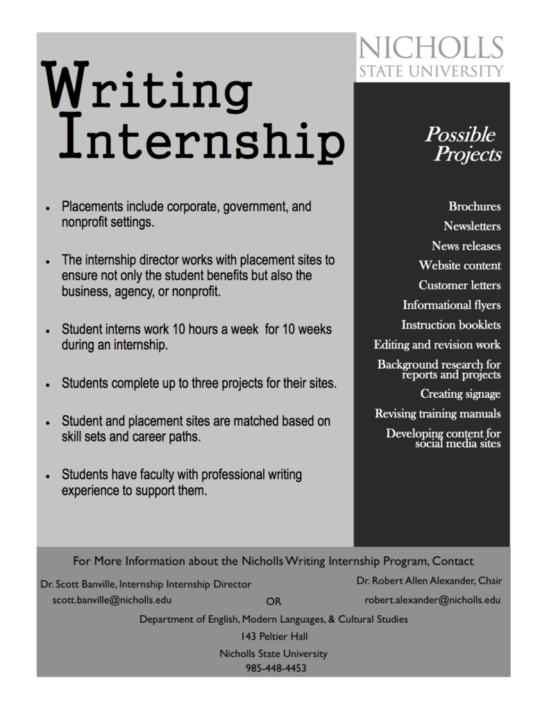 Flyer about the internship program. Flyer repeats information on the website.