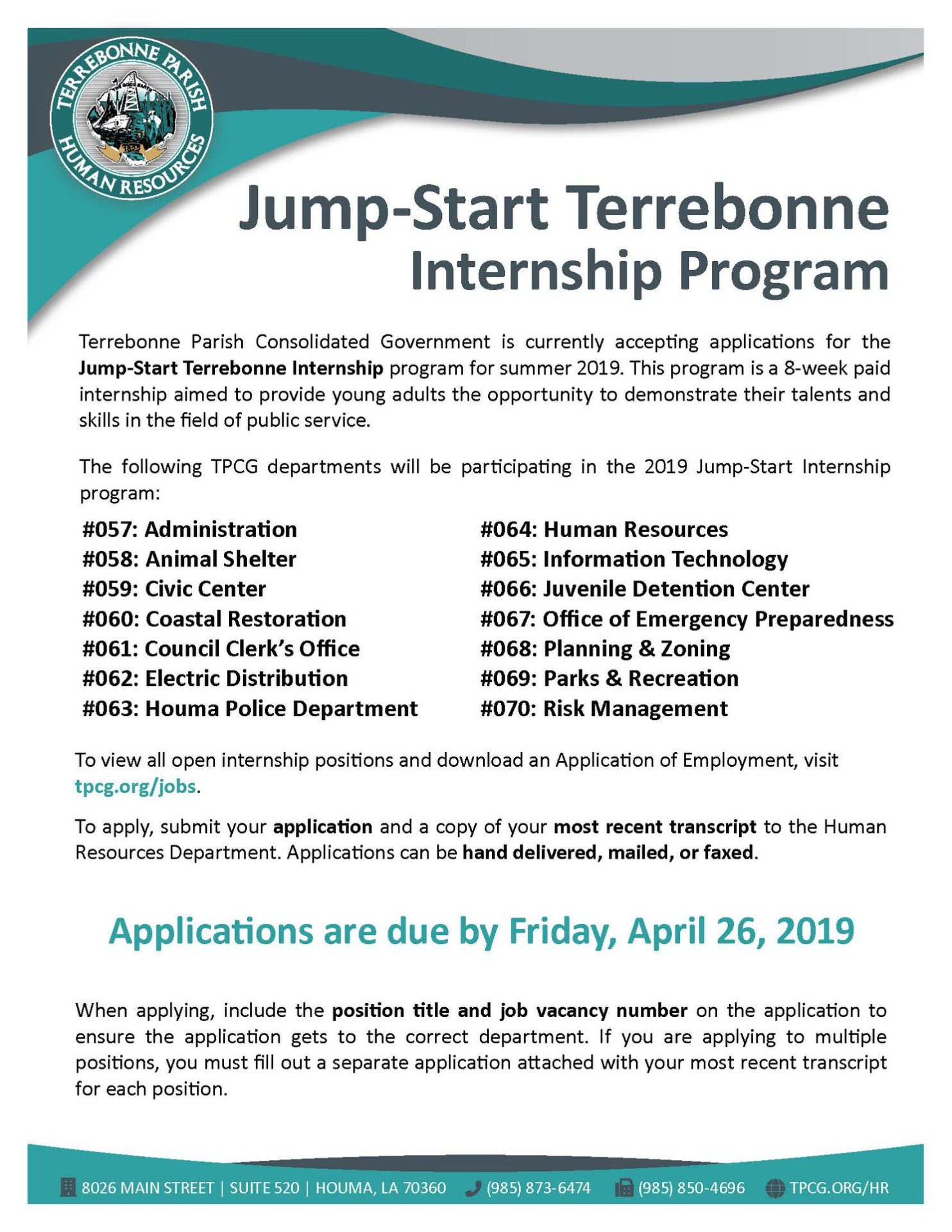 Paid Internships with Terrebonne Parish Department of Mass