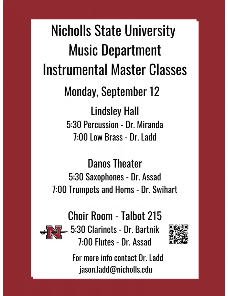 nicholls stATE university music department instrumental master classes