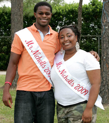 Nicholls State University students recently chose Ugochukwu Ezema of Kingston, Jamaica, to represent the institution as Mr. Nicholls – and Marquita Christy of Donaldsonville to reign as Ms. Nicholls. Pictured from left are Ezema and Christy.