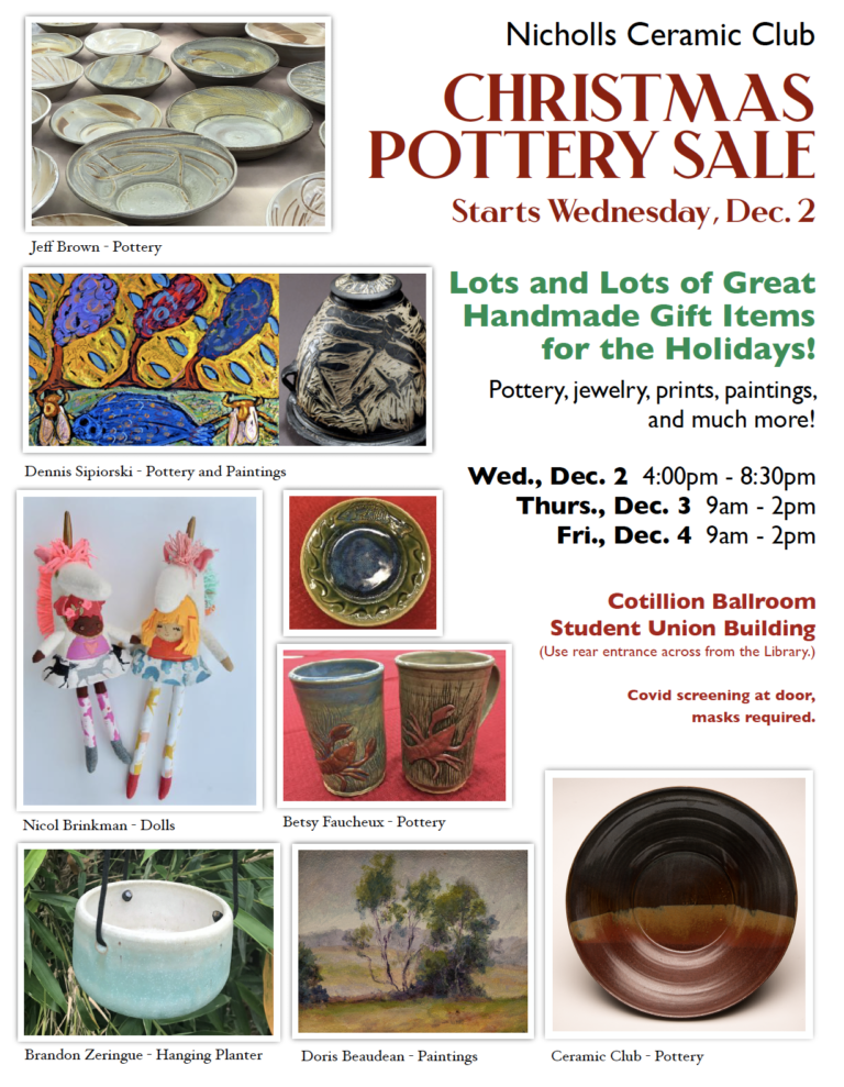 Nicholls Ceramics Club Invites You to 2020 Christmas Pottery Sale
