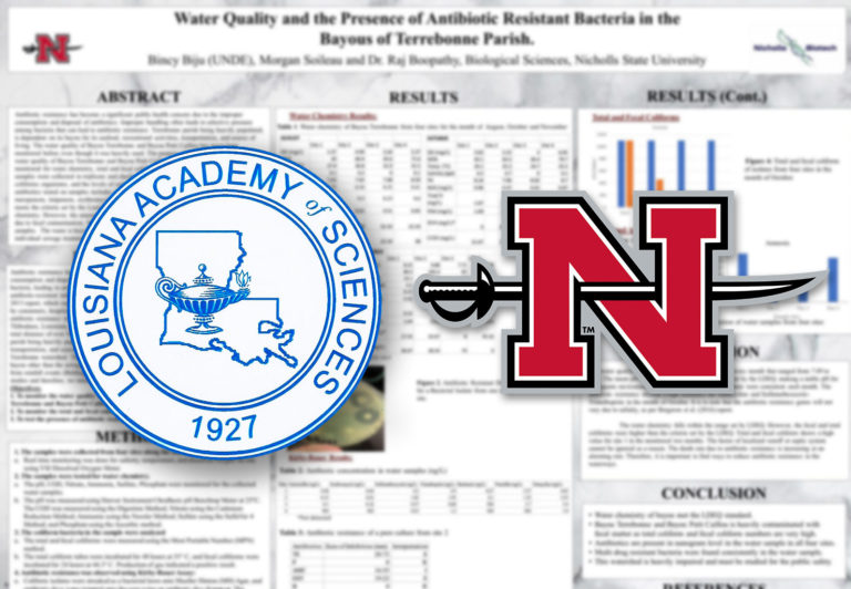 graphic of The Louisiana Academy of Sciences logo and Nicholls logo paired together