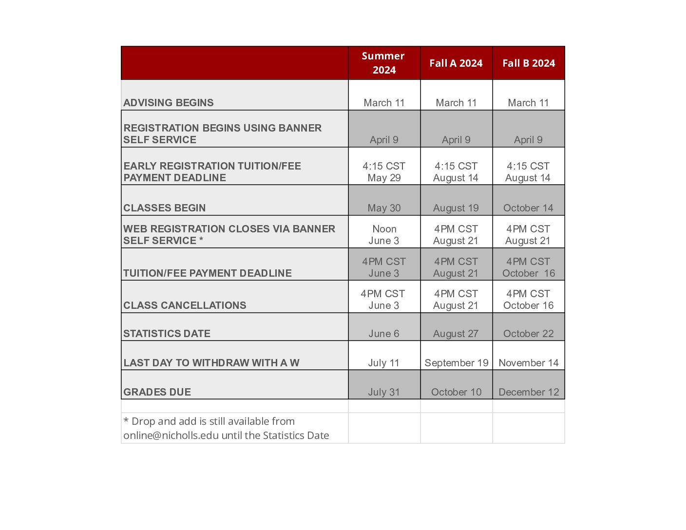 Calendar - Nicholls Online