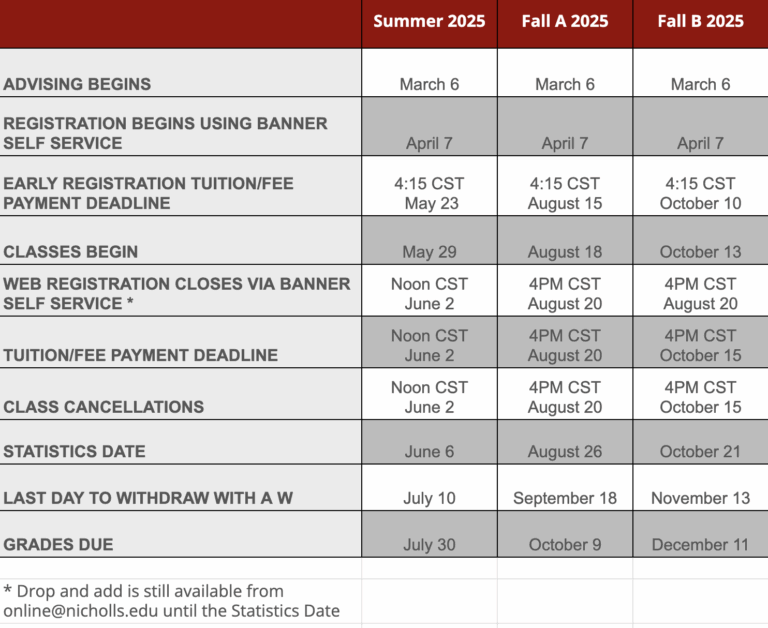 Summer Fall Calendar