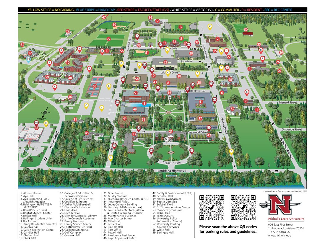 Nicholls State University Campus Map Welcome - University Parking Services