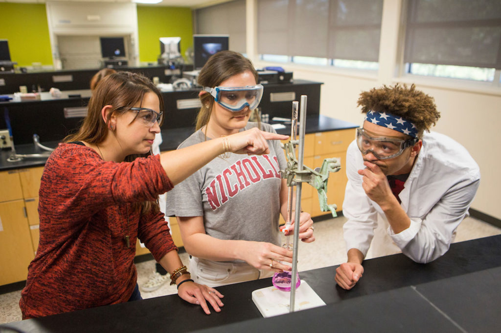 chemistry professor and students