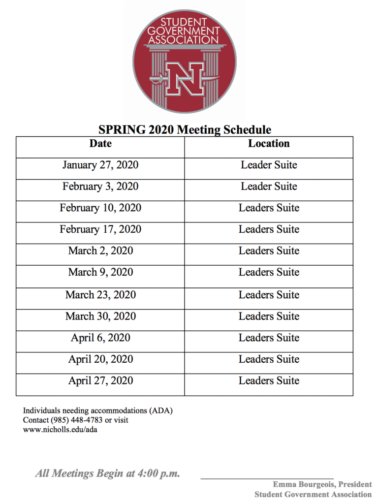 Meeting Information Student Government Association