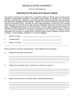 Honorary Degree Nomination Form