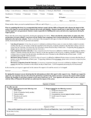 Request For Late Or Retroactive Drop Or Resignation