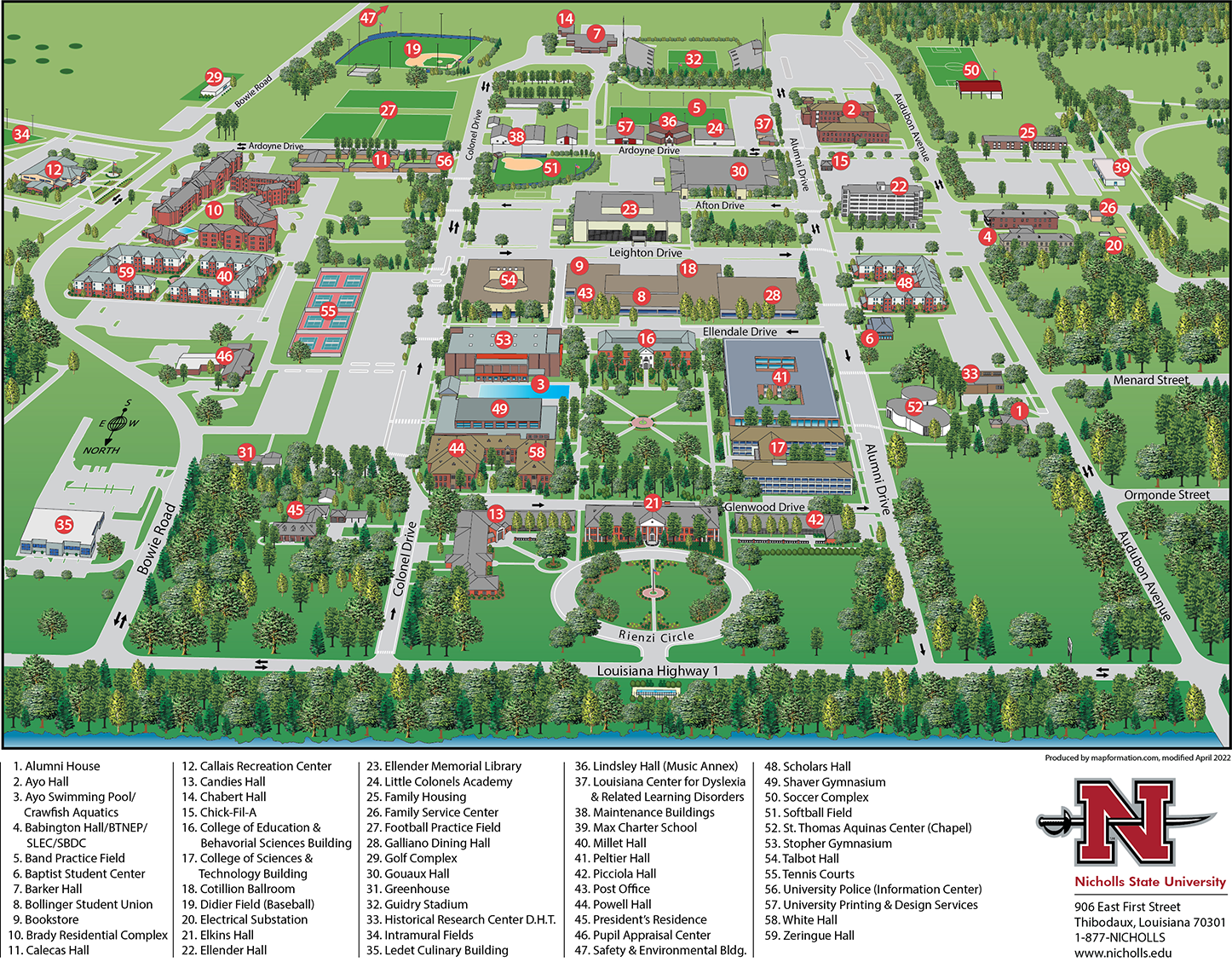 Nicholls State University Campus Map Map - Nicholls State University