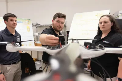 students learning about drones and surveying at nicholls state university
